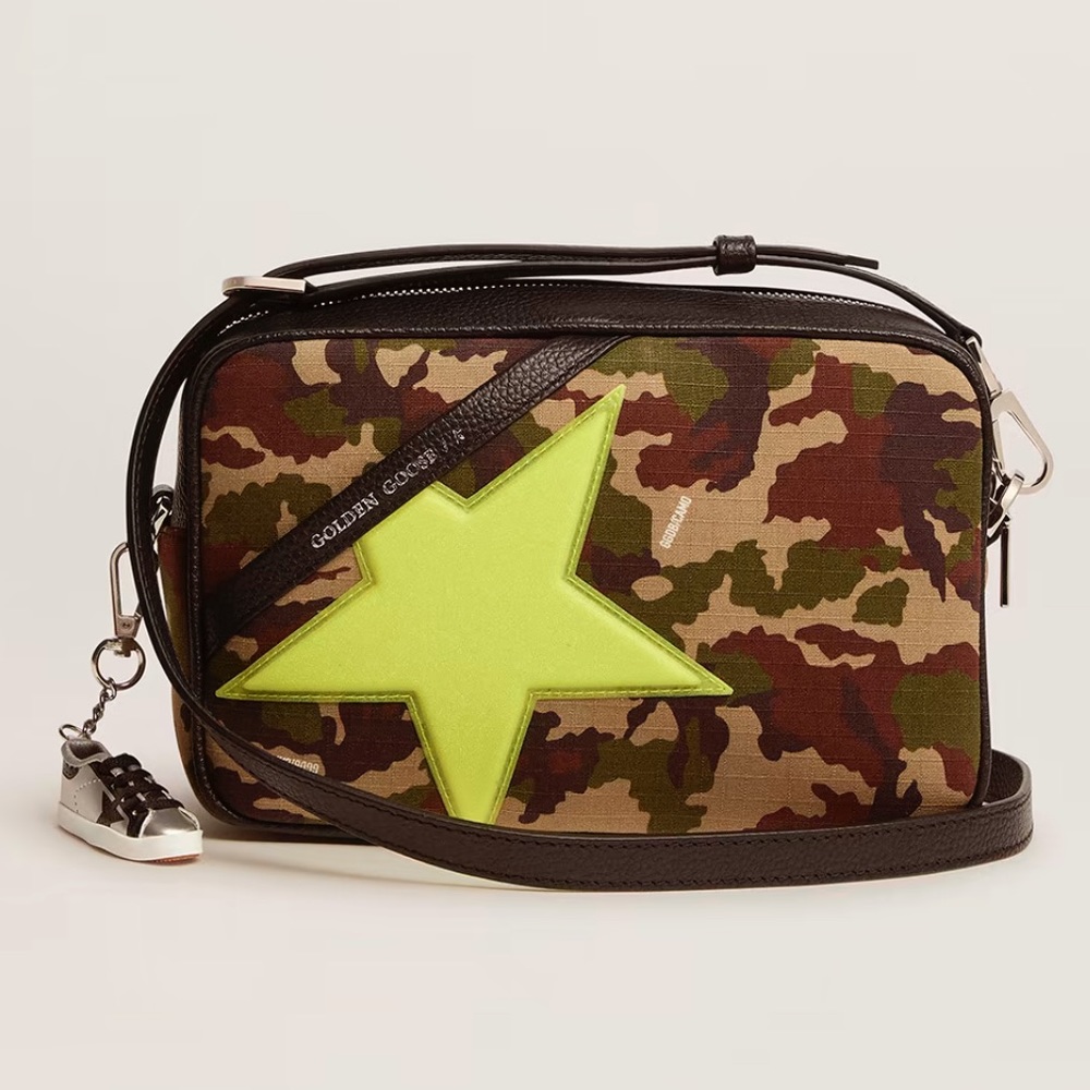 Camouflage-print Star Bag, fluorescent yellow Golden Goose star